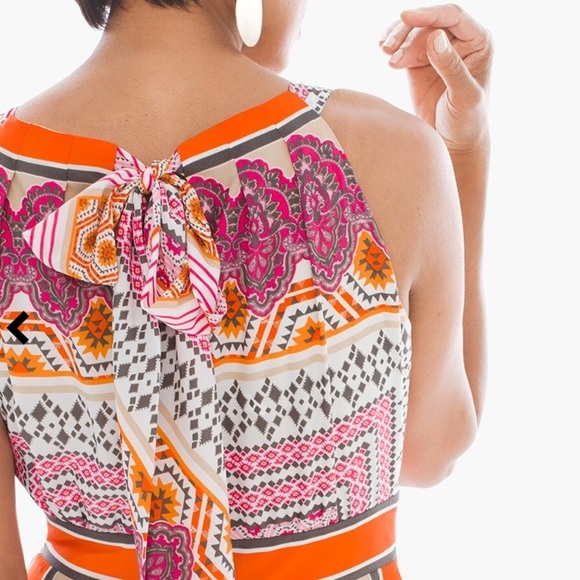 Chico's Women Boho Pink Orange Scarf Print Long Flowy Maxi Dress Sz 0 - Picture 3 of 13